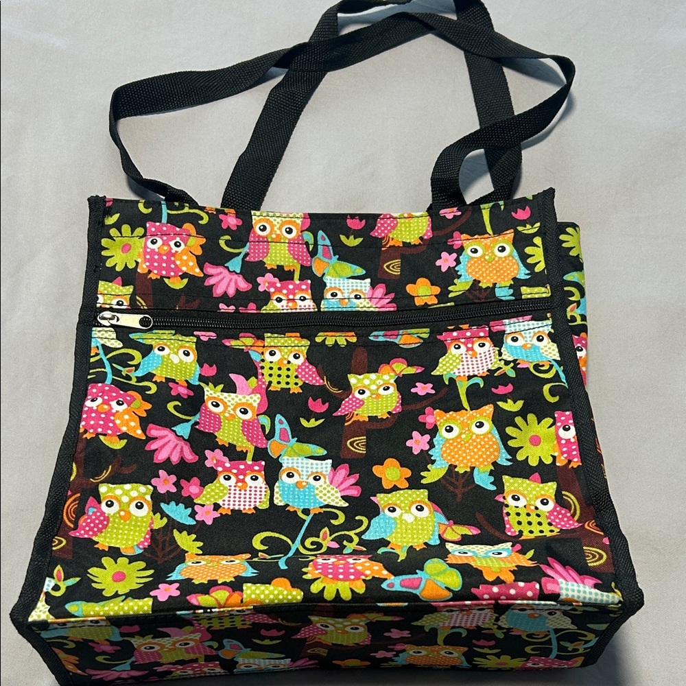 Colorful Owl Print Tote Bag